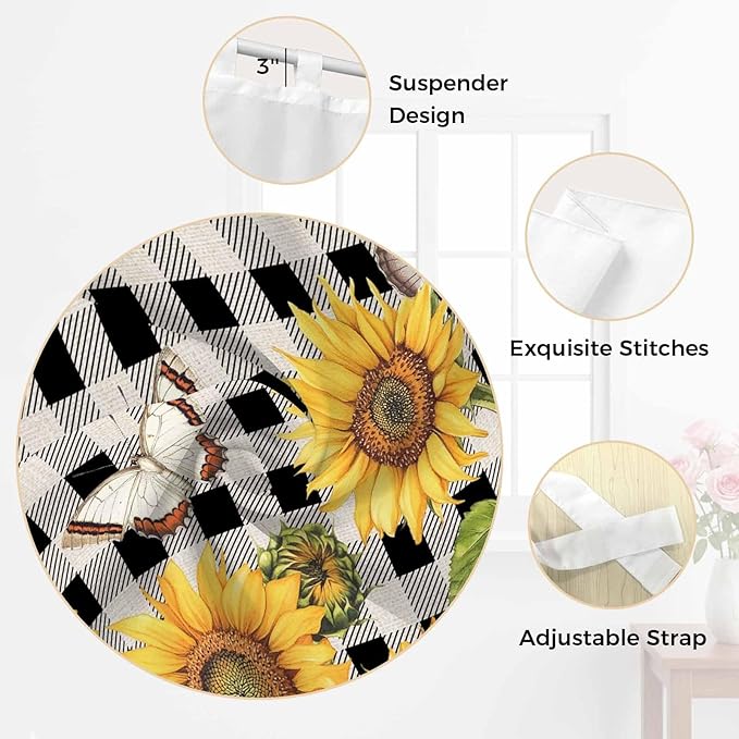 Sunflowers Kitchen Curtains 36 Inch Length, Small Window Curtains Tab Top - Image 6