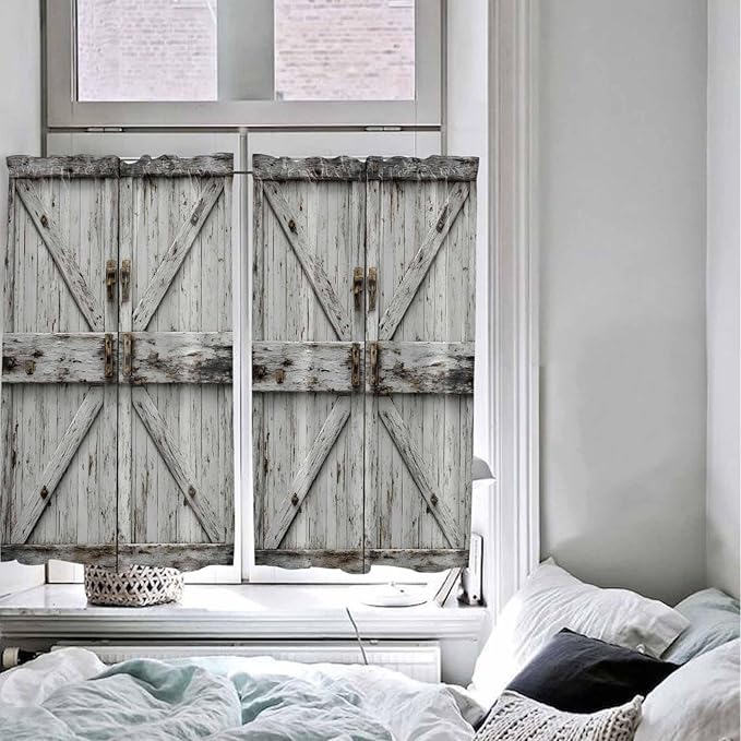Vintage Gate Kitchen Curtains 54 Inches Length, Farmhouse Wooden Grain Shabby - Image 5