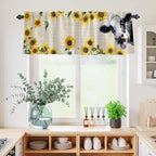 Kitchen Curtains Tiers and Valance Set of 3, Cow Sunflowers Light Filtering - Image 4