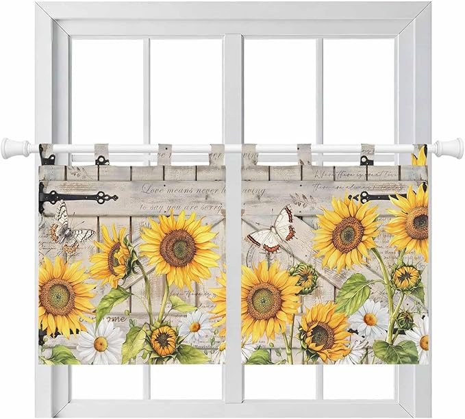 Farm Flowers Kitchen Curtains 24 Inch Length, Small Window Curtains Tab Top by Unknown