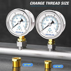 MEANLIN MEASURE 0~15Psi Dry Low Pressure Gauge Stainless Steel 1/" NPT 2" FACE - Image 3