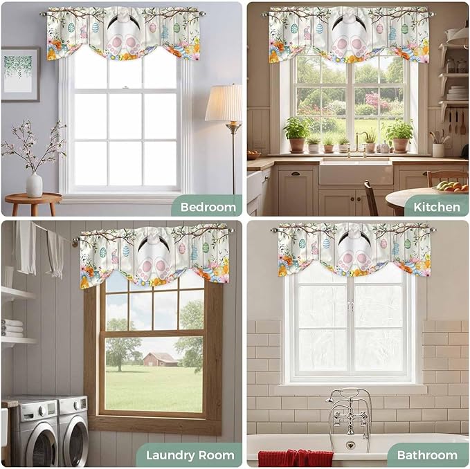 Easter Tie Up Valance Curtains for Windows, Kitchen Curtains Window Shades - Image 8