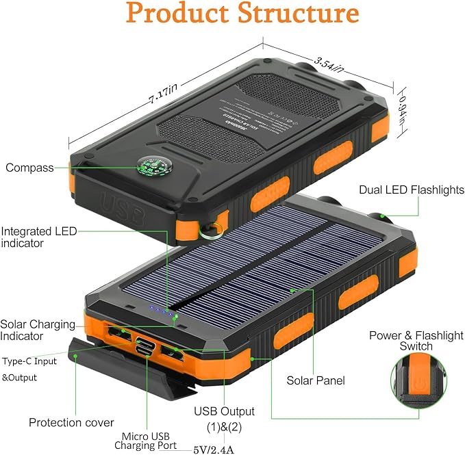 Solar Charger, 38800mAh Portable Type-C Solar Power Bank - Image 6