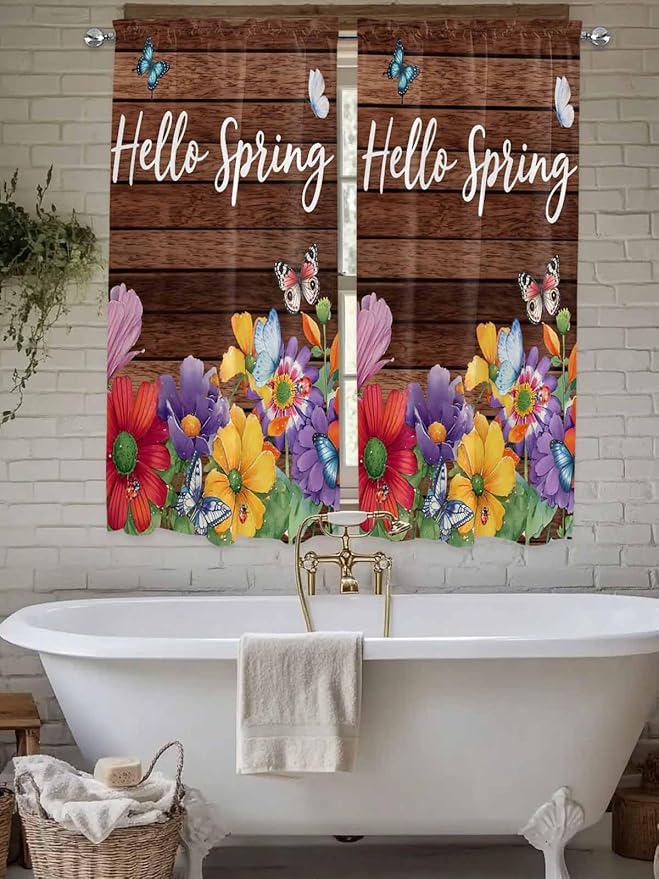 Spring Flowers Bedroom Curtains 63 Inches length, Watercolor Farmhouse Colorful - Image 7