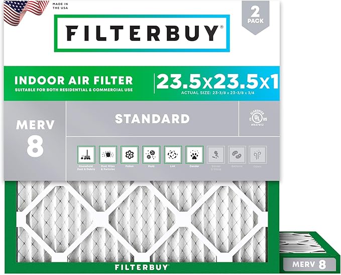 Filterbuy 23.5x23.5x1 Air Filter MERV 8 Essential Dust & Allergy Defense by Filterbuy