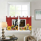 Cows Sunflowers Kitchen Curtains 36 Inch Length, Small Window Curtains Tab Top - Image 2