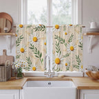 Spring Daisy Kitchen Curtains, Country Watercolor Flower Leaf Plant Light by Unknown