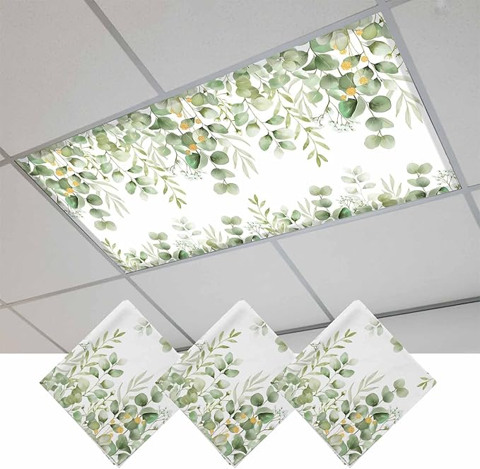 Fluorescent Light Covers for Ceiling Lights Sage Green Eucalyptus Leaves by Home+L6
