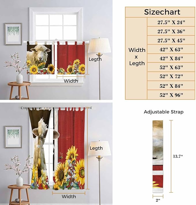 Sheep Flowers Bedroom Curtains 63 Inch Length, Window Curtains Tab Top - Image 8