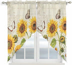Farm Sunflowers Swag Valances for Windows, Retro Flowers Butterfly Botanical by Unknown