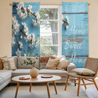 Farmhouse Wooden Grain Kitchen Curtains, Vintage Shabby Chic Flower Blue Light - Image 3