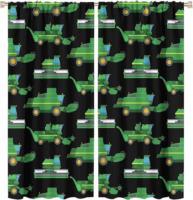 Kids Agriculture Machine Window Curtains, Farm Equipment Tractors Transport by SHElifestyle