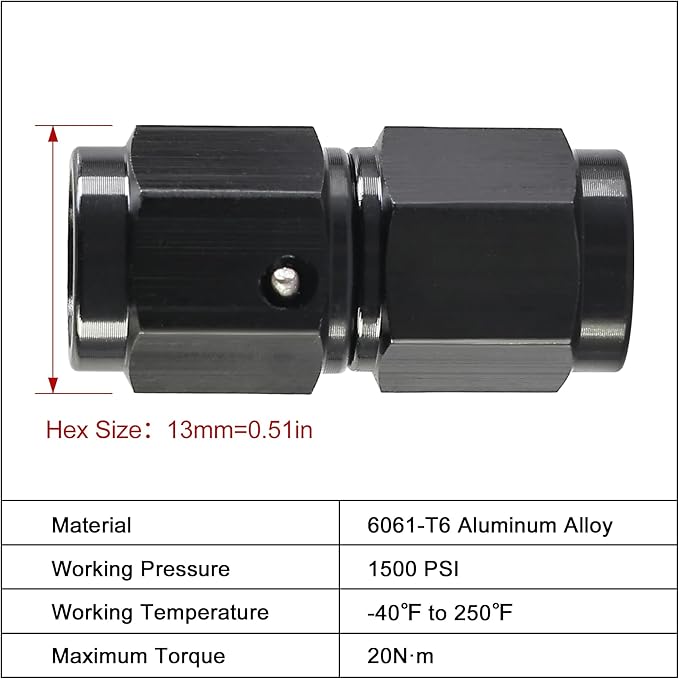 EVIL ENERGY 3AN Female to 3AN Female Straight Swivel Coupler Union Fitting - Image 2