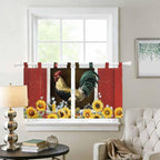 Chicken Sunflowers Kitchen Curtains 36 Inch Length, Small Window Curtains Tab - Image 2