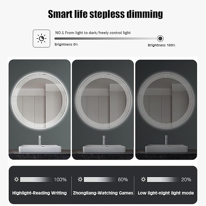 31.5 Inch LED Round Bathroom Mirror, Wall Mounted Multifunction Bathroom Vanity - Image 3