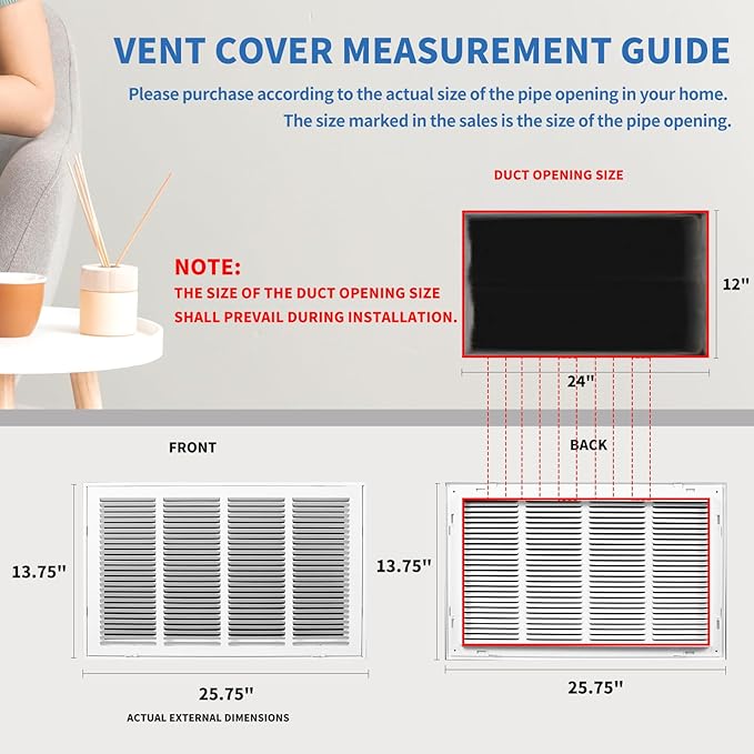 24x12 Return Air Grille, Return Air Vent Cover - Image 4