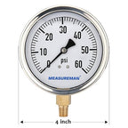 MEASUREMAN 4" Dial Size, Glycerin Filled Plumbing Pressure Gauge, Stainless - Image 4