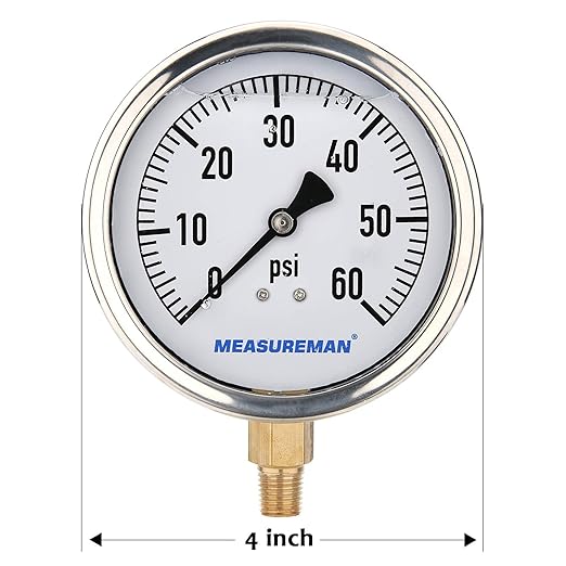 MEASUREMAN 4" Dial Size, Glycerin Filled Plumbing Pressure Gauge, Stainless - Image 4