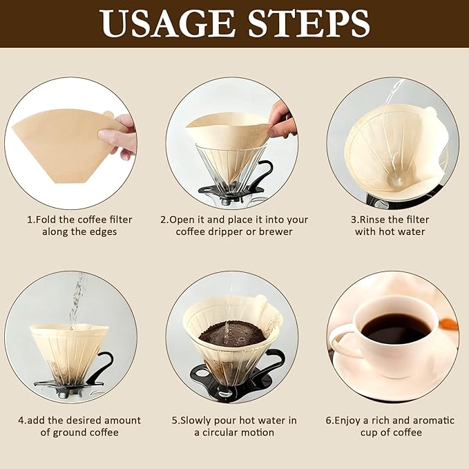 200 Count Unbleached Coffee Filters Natural Brown Cone Coffee Filter Paper - Image 6