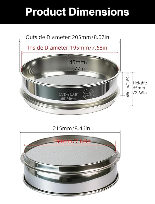 All 304 Stainless Steel 60 Mesh Test Sieve, 8 Inch/20cm Diameter, Flour Sifter - Image 5