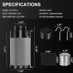 Atour 4'' Air Filtration Kit – 12-Speed Control, Quiet 14cm Fan & Carbon - Image 6