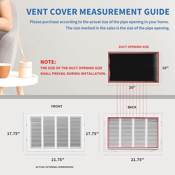 20x16 Return Air Grille, Return Air Vent Cover - Image 4