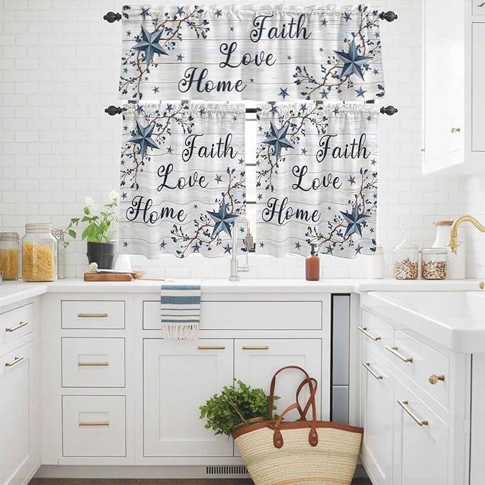 Kitchen Curtains Tiers and Valance Set of 3, Farmhouse Light Filtering Window - Image 3