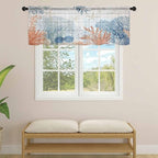 Ocean Corals Sheer Valance Curtains, Summer Beach Coral Sea Stars Wood Grain - Image 4