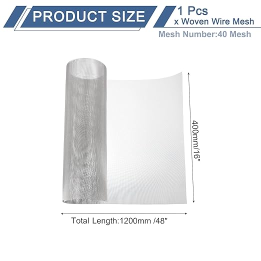 uxcell 40 Mesh 48" x 16" Woven Wire Mesh, 304 Stainless Steel Air Vent Filter - Image 2