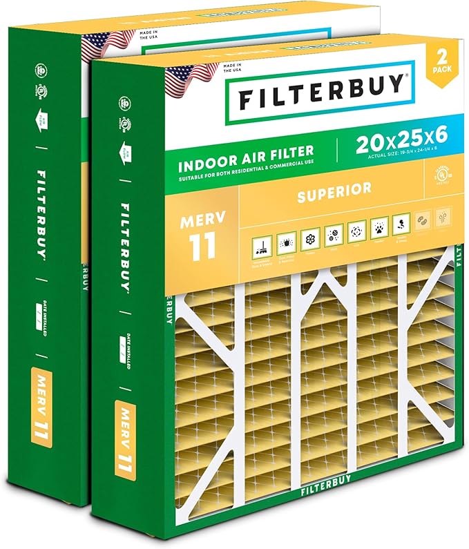 Filterbuy 20x25x6 Air Filter MERV 11 Superior Pet & Allergy Defense, Pleated by Filterbuy
