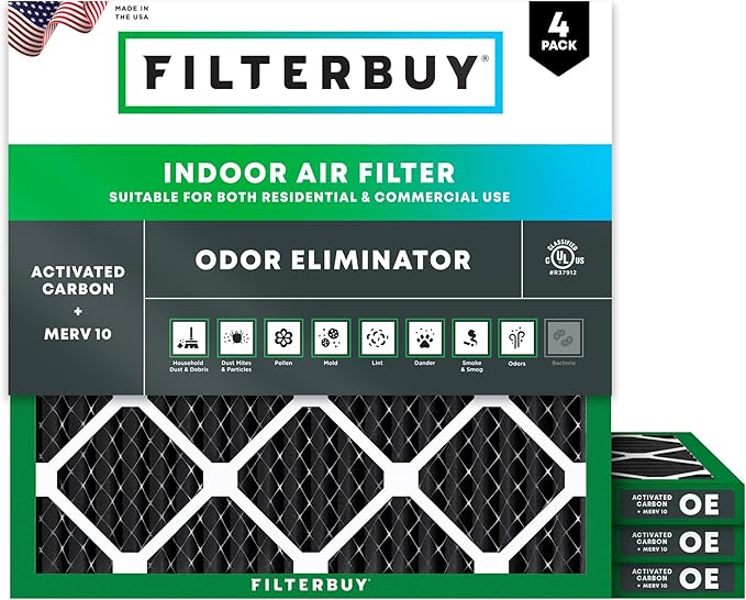 Filterbuy 12x12x1 Air Filter MERV 10 Odor & Allergy Defense by Filterbuy