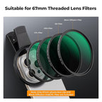 K&F CONCEPT 67mm Clip-on Black Diffusion 1/4&CPL Phone Camera Lens Filter Kit - Image 4