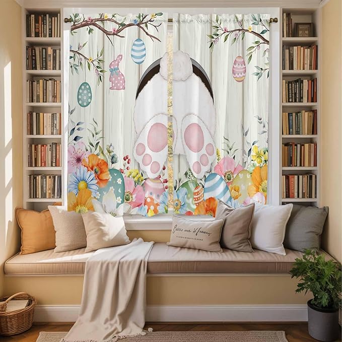 Easter Window Curtains 63 Inch Long 2 Panel Set, Rod Pocket Bedroom Curtains & - Image 3