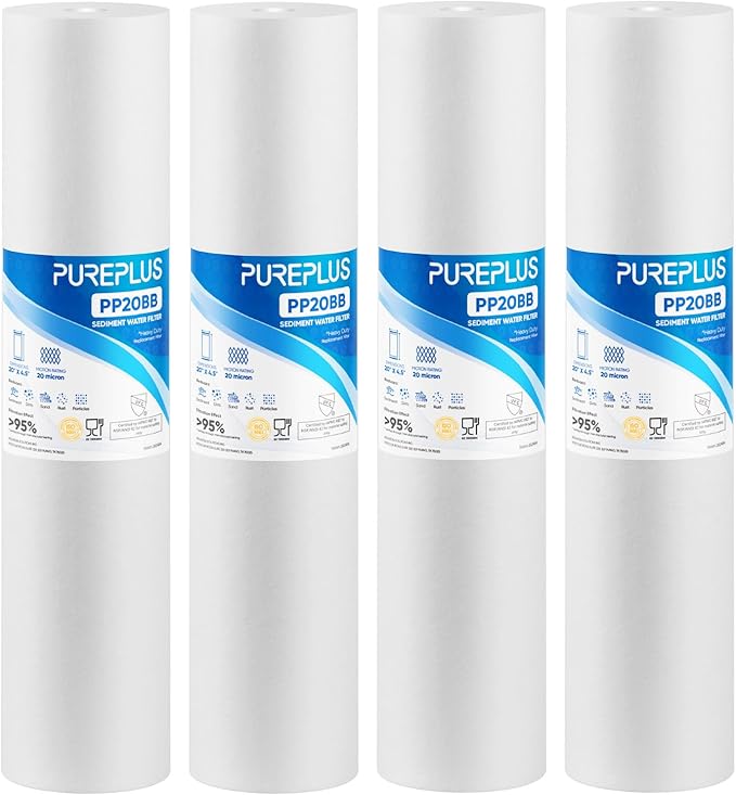 PUREPLUS 20 Micron 20" x 4.5" Whole House Sediment Home Water Filter by PUREPLUS