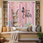 Easter Kitchen Curtains, Spring Rabbit Eggs Flowers Flags Leaves Wood Grain - Image 3