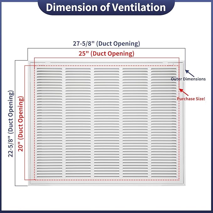 25"W x 20"H Steel Return Air Filter Grille - Image 2