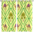 2 Panel Kitchen Cafe Curtains, Desert Sand Camels Sunlight Filtering Nature Air by Hokiten