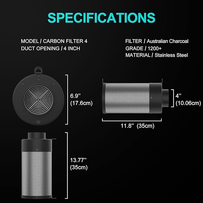 Air Carbon Filter with Built-in Fan, 4 Inch, Australian Virgin Charcoal - Image 5