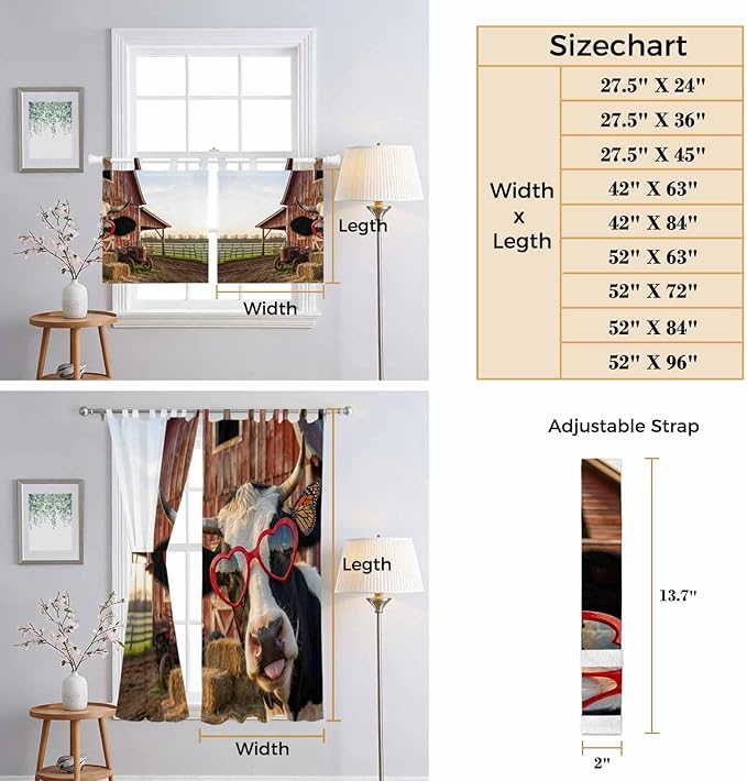 Farm Cows Bathroom Curtains 63 Inch Length, Window Curtains Tab Top, Farmhouse - Image 8