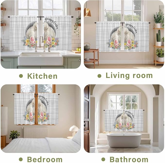 Easter Bunny Kitchen Curtains 45 Inch Long 2 Panel Set, Rod Pocket Window - Image 8