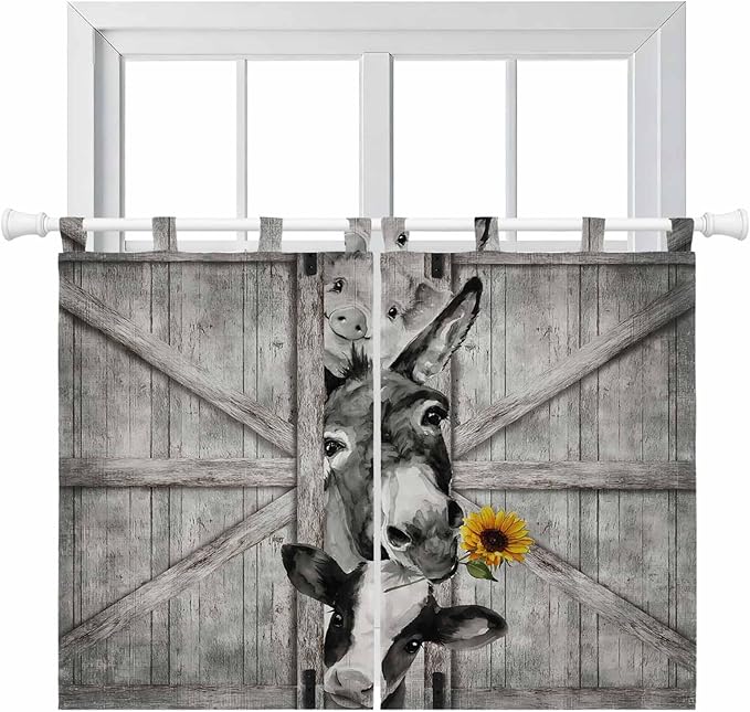 Funny Farm Animals Kitchen Curtains 45 Inch Length, Short Cafe Window Curtains by Unknown