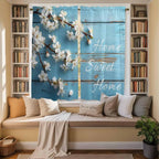 Farmhouse Wooden Grain Kitchen Curtains, Vintage Shabby Chic Flower Blue Light - Image 3