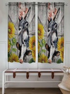 Farmhouse Bedroom Curtains 63 Inches length, Vintage Sunflowers Animals Printed - Image 4