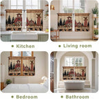 Brown Farmhouse Tier Curtains, Vintage Country Animals Wooden Grain Light - Image 8