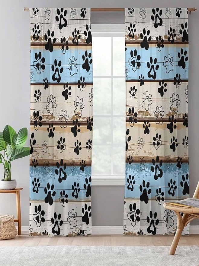 Sheer Curtains 108 Inches Long, Vintage Farmhouse Rustic Wooden Grain Privacy - Image 5