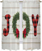 Christmas Wreaths Window Curtains 72 Inch Long 2 Panel Set, Rod Pocket Long - Image 2