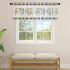 Blue Pink Floral Sheer Valance Curtains, Spring Summer Botanical Linen Black - Image 4