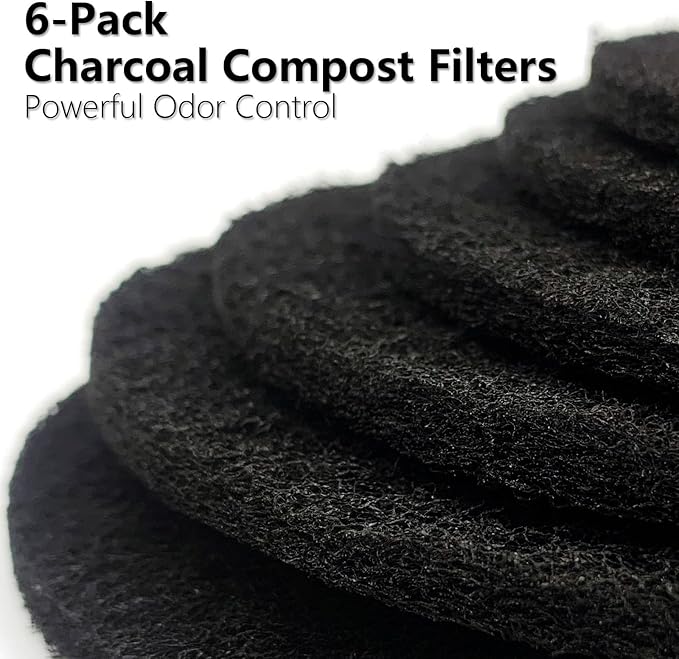 6 Pack Charcoal Filters for Compost Bucket – 6.7 Inch Round Activated Carbon - Image 3