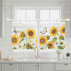 Yellow Sunflowers Kitchen Curtains 36 Inch Length, Small Window Curtains Tab Top - Image 3