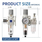 1/4" NPT Automatic Drain Compressed Air Filter Regulator Lubricator, Air - Image 3